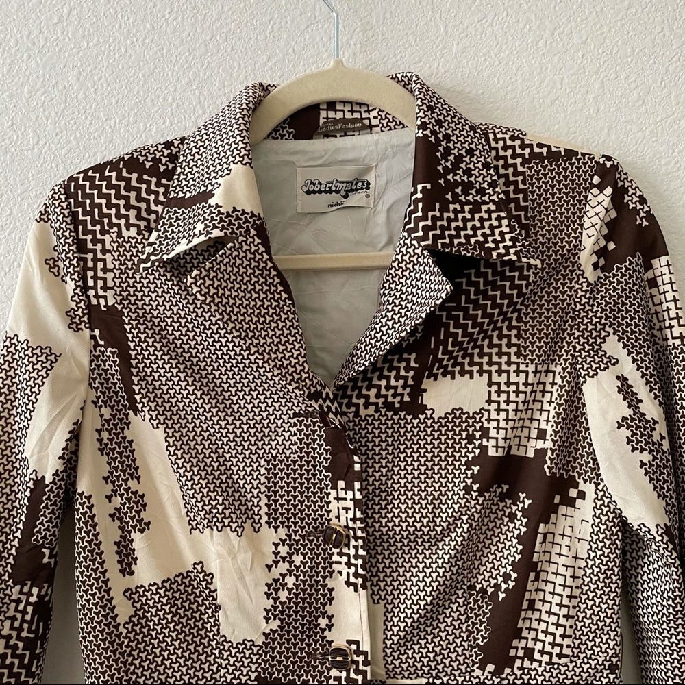 Vintage Collared Pattern Button Up Midi Dress - image 4